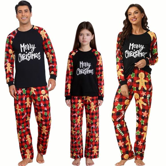 Child's Christmas Sleepwear Long Sleeve Tee with Pants Pajama Sets Black - Picture 1 of 4